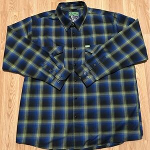Dixxon Flannel Company Mens 3XL The Gill-Man Snap Button Shirt Blue Green Plaid
